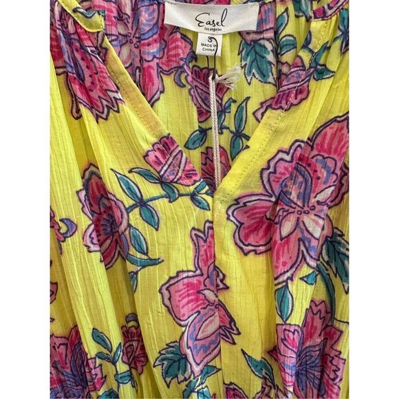 Size S Easel Los Angeles Boho Peach Blossom Floral Maxi Dress in Yellow - Picture 7 of 8